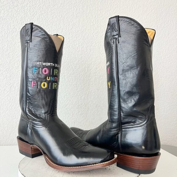 NEW Rod Patrick Mens Cowboy Boots 15.5AAAA Black Calf Leather Western Blunt Toe - Picture 13 of 13